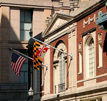 American and Maryland Flags in Baltimore, MD